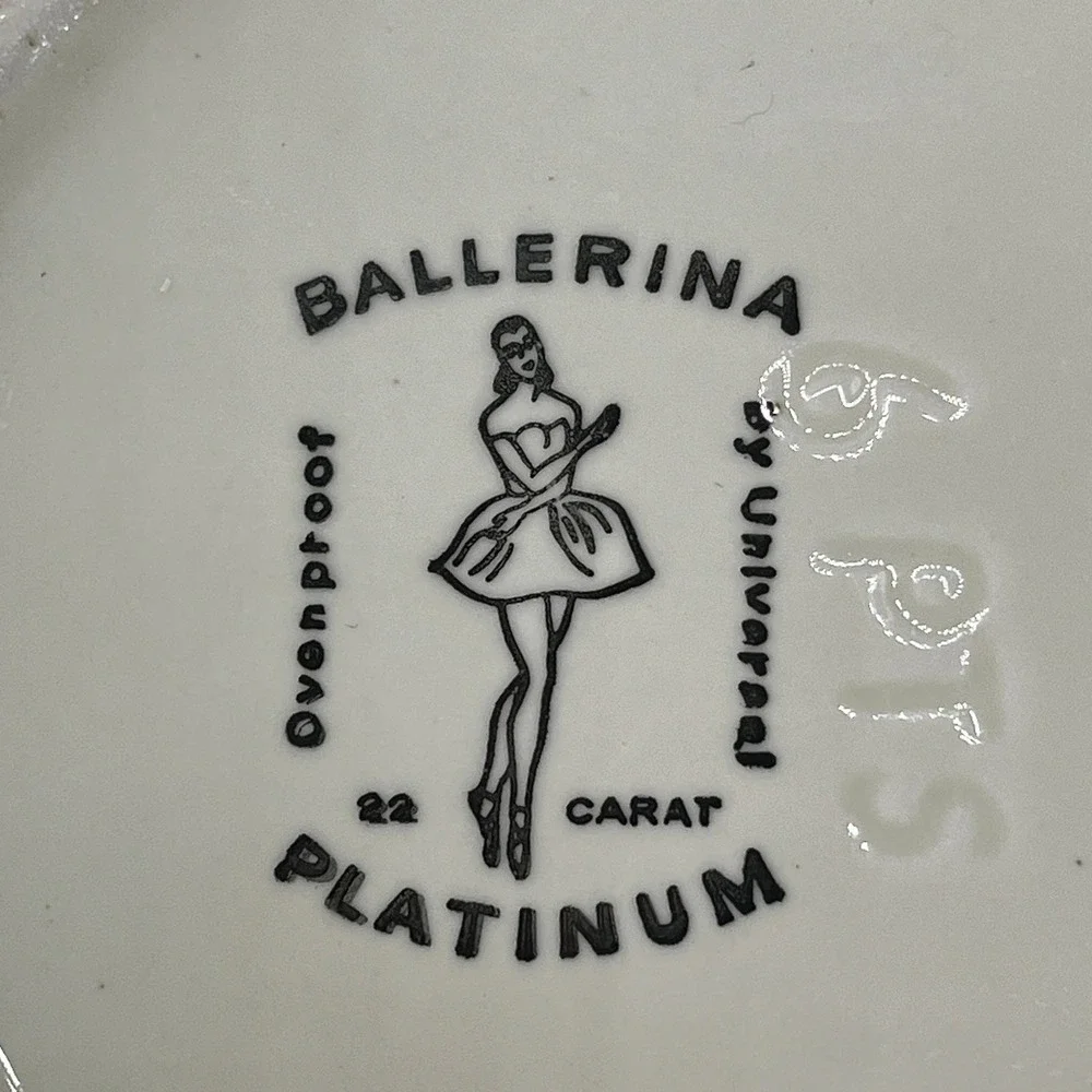Vtg Universal Ballerina Ball Pitcher 22 Carat Platinum Trimmed White Cream 1960s
